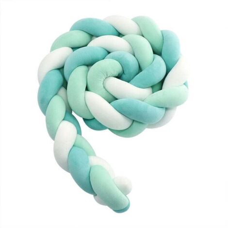 Tour de lit bébé- 3 Tissage Bébé Coussin Serpent Tressé Pare - Choc Velours Protection lit Bumper Pépinière pour Les Nouveau-Nés Lit Chambre Décor avec, bleu clair blanc vert menthe - 3M..DEBUNS