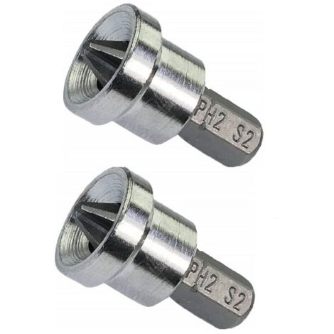 Lot de 2 Embouts de Vissage Spécial pour Plaques de Plâtre/Placo/ PH2x25mm 1/4'' pour Vis Cruciforme à Empreinte Phillips PH2 - Quincaillerie/Outillage à Main - en Acier S2