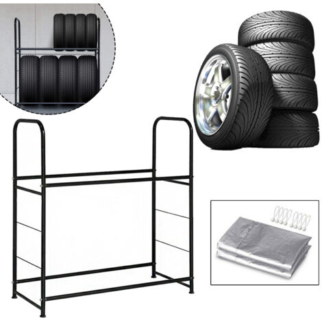 Hengmei – Étagère de pneu pour 8 pneus – En métal – Charge 180kg – Dimensions 117x107x46cm – Housse de protection incluse