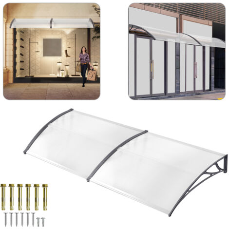 300 x 100 cm Auvent pour porte d'entrée en polycarbonate transparent Auvent résistant aux intempéries de 5 mm pour protection contre le soleil et la pluie à l'extérieur