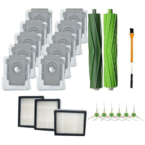10 paquets de sacs sous vide pour Irobot Roomba I7 I7+/plus S9+ (9550) et 1 brosse à rouleau, brosse latérale, filtre - vis (1/9)
