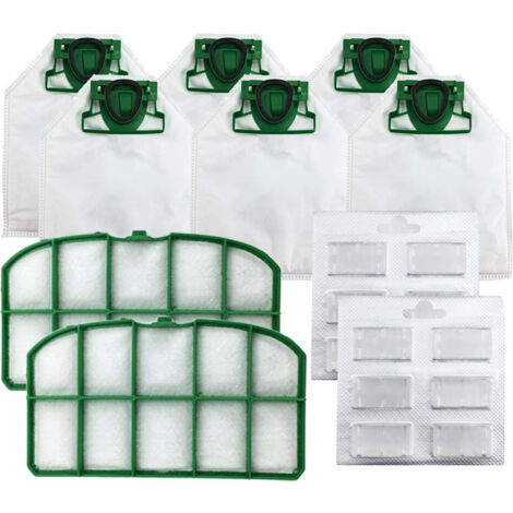 6 sacs d'aspirateur avec 2 tampons filtrants en coton, 2 pièces de moteur HEPA pour Vorwerk Kobold VK200 (lot de 10) (1/5)