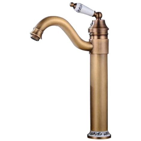 Lavabo Robinet Laiton Haut, Robinet Salle de Bain avec Bec Haut Pivotant à 360° Mitigeur Lavabo, Chaude et Froide RéGlable de Mitigeur Lavabo, Mitigeur Salle de Bain (1/5)