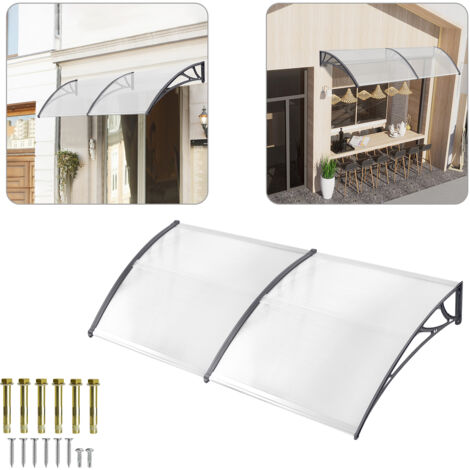 Hengmei – Auvent de porte d'entrée 200 x 100 cm – Panneau polycarbonate transparent 5mm – Protection contre intempéries – Installation facile (1/5)