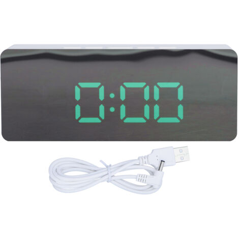 Jeffergarden LED miroir réveil horloge numérique avec mode Snooze pour chambre salon maison bureau décor coque blanche (TS-S69-G)