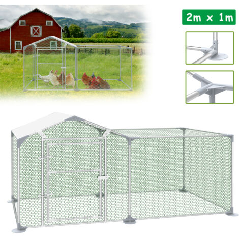 HENGMEI Enclos extérieur Poulailler 2x1x1,4m Enclos extérieur Poulailler Volière Poules Enclos Poulailler Cadre en acier galvanisé avec PE