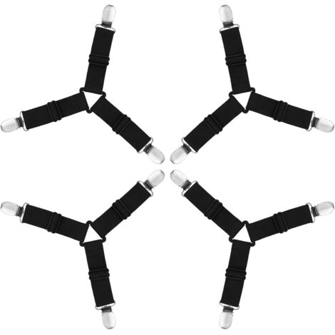 Sangles pour Draps de Lit, 4 Pièces Attache Drap Housse Triangle Attache Matelas élastique Tendeur de Draps Réglable Bretelles Sangle pour Matelas pour Draps, Matelas, Canapé-Noir (1/5)