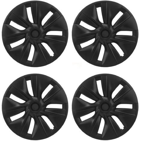 Jeffergarden Lot de 4 capuchons de moyeu de roue noir mat de remplacement texturé haute résistance pour Tesla Model Y 2020-2023 (1/5)