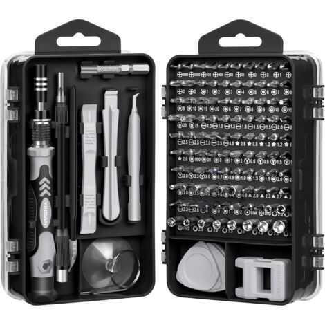 115Pcs Kit Mini Tournevis de Précision, Magnétique, Set Outils Informatique de Réparation pour PC, Laptop, Phone, Lunettes, Mac, Smartphone, Bricolage, Consoles de Jeux, Noir (1/5)