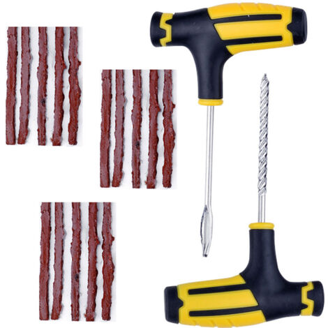 17 Pièces Kit D'Urgence de Réparation Rapide de Pneus, Tubeless de Réparation de Pneu Crevaison, Réparation de Pneu de Voiture Plug, Avec Colle Meche Pneu, Outil en T Spiralé und Insert d'Outil en T (1/5)