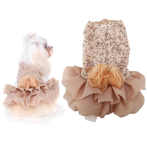 Jeffergarden Robe d'été en tissu pour animaux de compagnie, petit chien, chiot, jupe à bulles de princesse à paillettes, Costume de mariage (or L) (1/5)