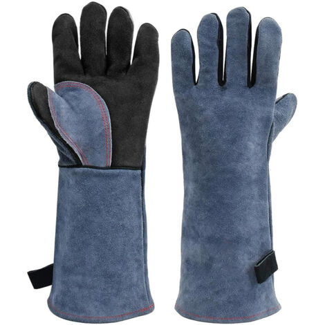 Ulisem Gants en cuir résistant à la chaleur et au feu avec coutures en Kevlar - Parfaits pour cheminée, four, cuisinière, barbecue, soudure, barbecue, MIG, maniques - Maniques - 40 cm (1/5)