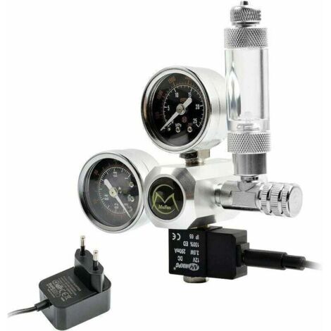 Régulateur de CO2 d'Aquarium avec Adaptateur 12V, Réducteur de Pression pour Aquarium, Manomètre Double inclut Compteur De Bulles et Clapet Anti-Retour, Interface W21,8 (1/5)