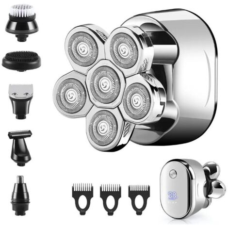 Rasoir Electriques Hommes, Rechargeable Rasoir électrique Rasoir à tête chauve USB Rasoir rotatif Sans fil Étanche Rasoir électrique Tondeuse à barbe avec Brosse nettoyante pour le visage
