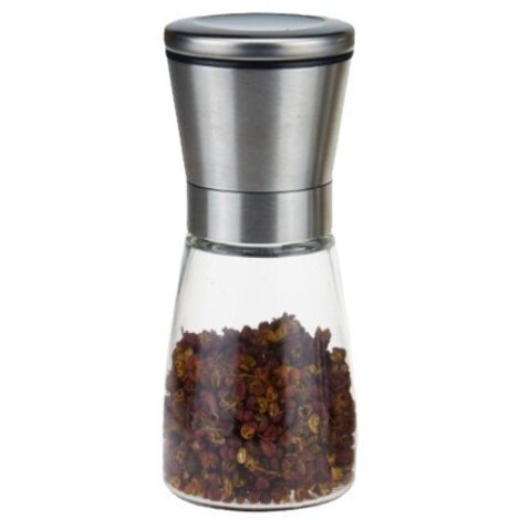 Lot de 2 moulins à sel et à poivre , en acier inoxydable brossé et en verre , avec meules en céramique réglables , sans épices (1/5)
