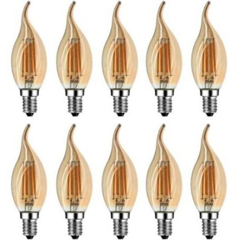 Ampoule Flamme LED E14, 4W Equivalent à Ampoule Halogène/Incandescente 40W, Blanc Chaud 2700K, Flamme Bougie LED encastrable, 360° Faisceau, IRC80, Verre marron, Lot de 10 [Classe énergétique A++] (1/5)