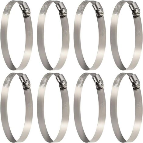 8 pcs Collier Tuyau, réglable 91–114 mm en acier inoxydable Colliers de serrage de Tailles Pour Fixer Tuyaux Souples et Durites (1/5)
