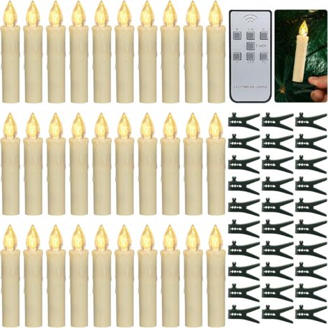 Bougies de sapin de Noël, 30 pièces Bougies d LED Bougies coniques à piles sans flamme avec minuterie à distance/Clips amovibles/Anneaux étanches pour décor d'arbres de Noël à la maison (1/5)