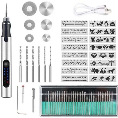 Ersandy – Stylo graveur électrique sans fil – Rechargeable USB – Vitesse réglable 5000/10000/18000 tr/min – Pour métal, bois, verre, plastique, cuir