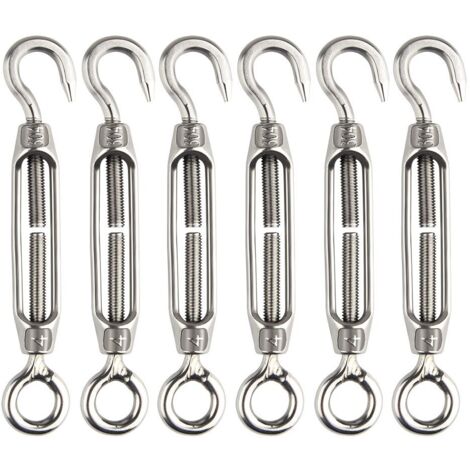 6 Pcs Tendeur De Fil Tendeur M4 en Acier Inoxydable Réglable Crochet De Ridoir Et Oeil Ensemble Heavy Duty (1/5)