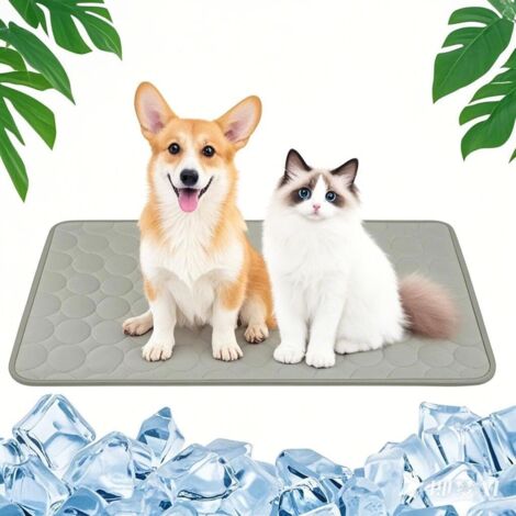 Tapis Rafraîchissant pour Chiens et Chats, Tapis de Refroidissement en Soie Glacée Respirant Non Toxique, Durable Ice Silk Pet Cooling Mats pour Animaux en été (55 70CM, Bleu)