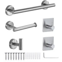 5 Pieces Bathroom Hardware Accessories Set Towel Rack Paper Holder Hook Adhesive Hook Multifunction Bathroom Set Silver