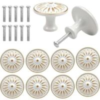 Set of 10 vintage white door and drawer knobs, 35 mm, round brass knobs for furniture, kitchens and children's rooms