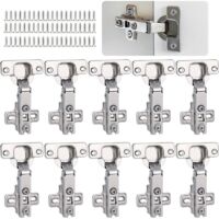 10 PCS Charnières d'armoire, Charnière à Rouleau Froide avec vis, Full Overlay Mute Kitchen Units Charnières de porte pour salle de bain Chambre à coucher Salle à manger
