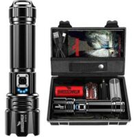 Lampe Torche LED Ultra Puissante, 500000 Lumens Lampe de Poche Rechargeable, Lampe Tactique XHP70.2, IP67 Étanche 5 Modes D'éclairage pour Camping Randonnée Urgence (avec batterie)