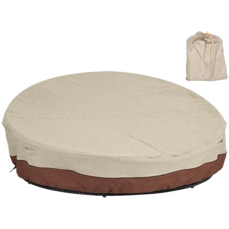 Protection pour canapé rond en tissu Oxford imperméable et anti-poussière pour jardin et cour extérieure 223 x 83 cm (beige et café assortis) (1/5)