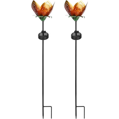 2 lampes solaires en forme de fleur en fer forgé creuses pour décorer les allées de jardin, blanc chaud (1/5)