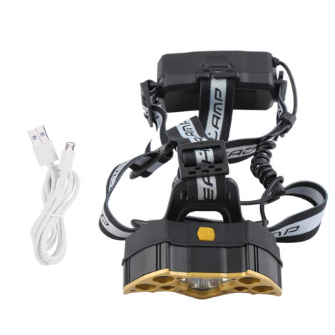 Lampe frontale rechargeable par USB à 9 LED haute luminosité pour le camping et la pêche (dorée) (1/5)
