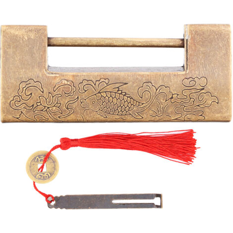Cadenas ancien chinois en laiton, espacement 4,3 cm/1,7 po, avec clé, pour boîtes à bijoux et armoires. (1/5)