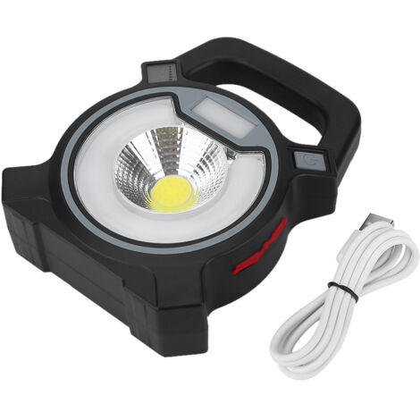 Projecteur portable LED COB rechargeable par USB, gris, pour travaux extérieurs de jardin.