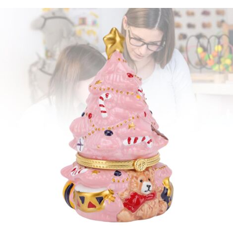 Boîte à bijoux en céramique rose, motif ours, idéale pour ranger bijoux et petits objets décoratifs ou à offrir. Parfaite pour la décoration intérieure ou comme cadeau. (1/5)