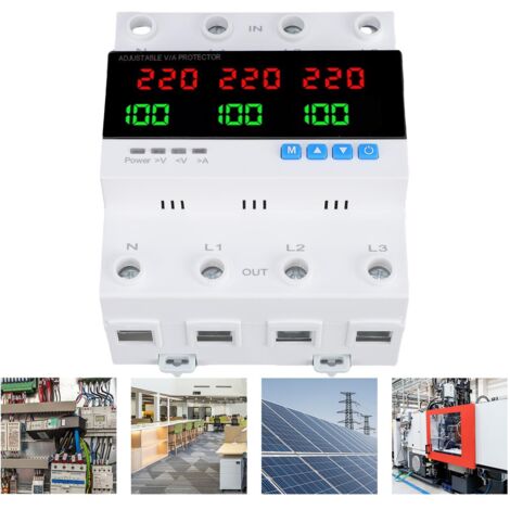 Commutateur de transfert automatique triphasé 100 A 4 pôles à double alimentation, protection contre les surintensités, les surtensions et les sous-tensions, réglable, pour générateurs, onduleurs et a (1/5)