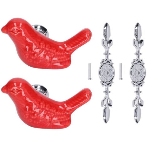 Lot de 2 poignées de tiroir en alliage de zinc pour meubles de cuisine et d'armoire, motif pigeon rouge (1077D). (1/5)