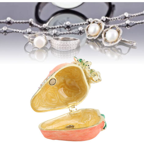 Boîte à bijoux en métal décorée de fleurs en forme de fraise, idéale pour ranger bagues, boucles d'oreilles et petits accessoires. (1/5)