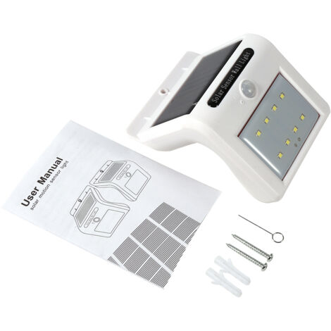 Lampe solaire LED sans fil à détecteur de mouvement (blanche, 8 LED) pour jardin extérieur, fixation murale (PIR) (1/5)
