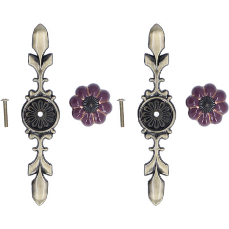 Lot de 2 boutons de tiroir en céramique violets, peints à la main, style champêtre chinois (1/5)