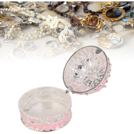 Boîte à bijoux émaillée en forme de couronne, idéale pour ranger colliers, bagues et boucles d'oreilles. Petit coffret vintage en métal argenté et rose, parfait pour conserver vos souvenirs. (1/4)