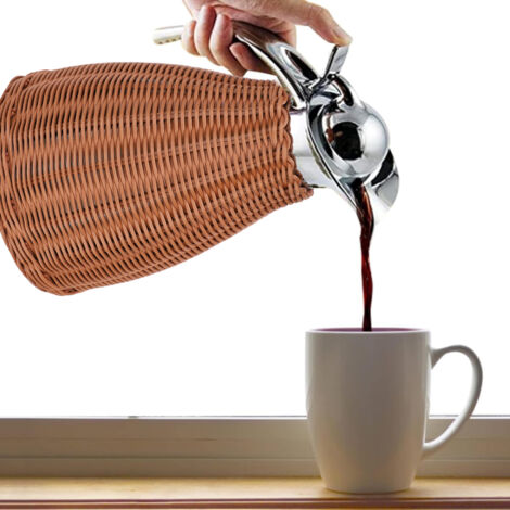 Carafe à café isotherme en acier inoxydable tressé à la main, corps en rotin tressé, 1,5 L, pichet à triple paroi isolée, conserve la chaleur 12 heures et le froid 24 heures, couleur café (1/5)