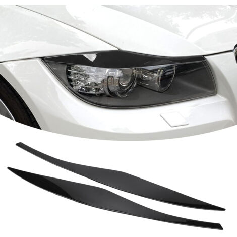 1 paire de garnitures de paupières de phares avant noires brillantes, bandeau décoratif de remplacement pour BMW Série 3 E90 E91 Berline Touring 2005-2012 (1/3)