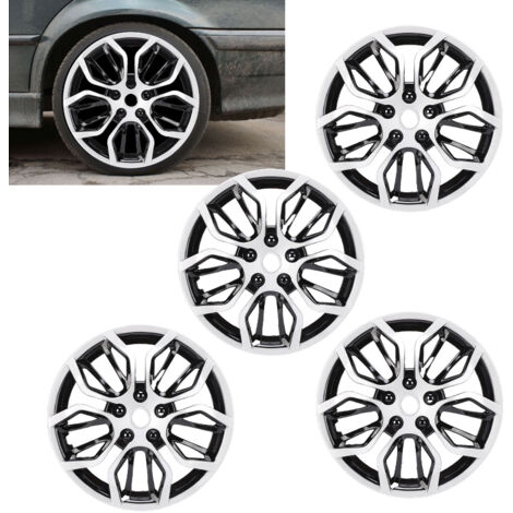 Lot de 4 enjoliveurs de jante 15 pouces à clipser, élégants, en ABS, pour Peugeot 208, argent et noir.
