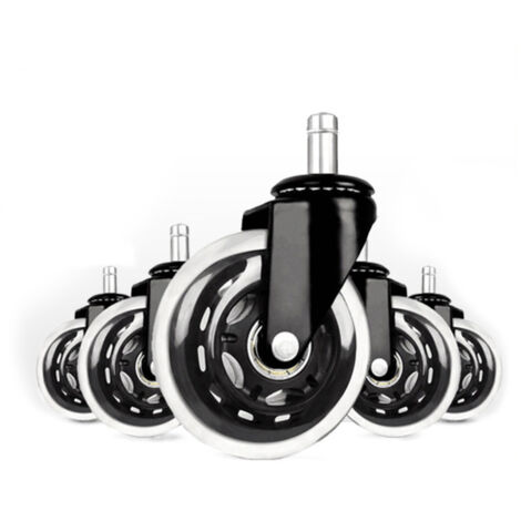 Lot de 5 roulettes pivotantes en nylon pour chaise de bureau, robustes et adaptées aux parquets et moquettes. (1/5)