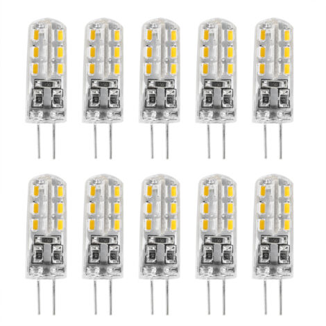 Lot de 10 ampoules LED G4 DC12V 3014 à perles cristal, éclairage d'intérieur, économie d'énergie, blanc chaud, 24 LED, 1,5 W (1/5)