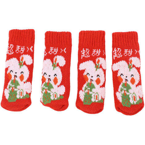 Lot de 20 protège-pieds de chaise en maille épaisse, antidérapants, pour sols durs, motif lapin rouge et blanc (1/5)