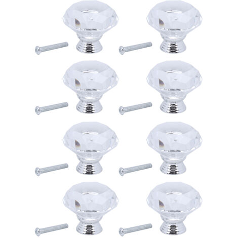 Lot de 8 poignées de porte en verre cristal transparent de 40 mm pour tiroirs, placards et meubles de cuisine. (1/5)