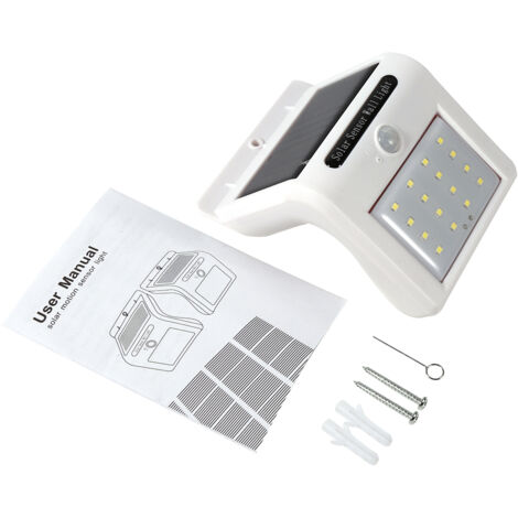 Lampe solaire LED sans fil à détecteur de mouvement PIR, fixation murale pour jardin extérieur (blanche, 16 LED) (1/5)