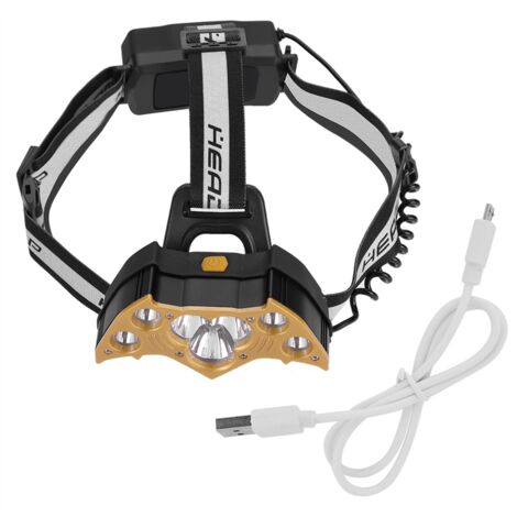 Lampe frontale rechargeable par USB à 7 LED haute luminosité pour le camping et la pêche en plein air (dorée) (1/5)